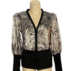 Simply Irresistable L Button Down Shirt Animal Print Long Sl Ribbed Sl Flirty